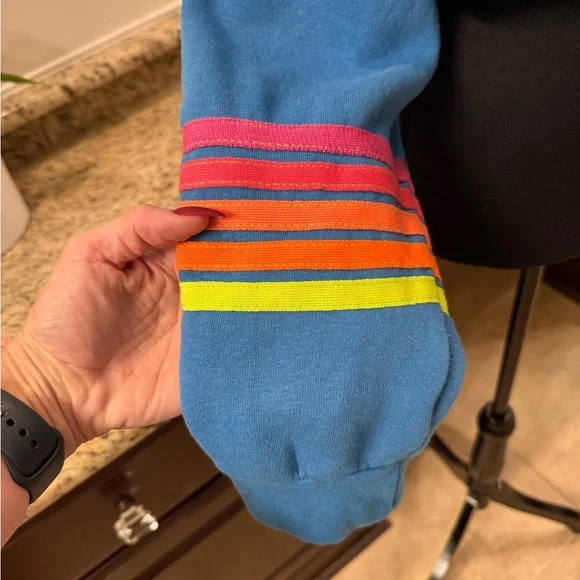 NWT Aviator Nation | RUGBY CROPPED CREW SWEATSHIRT | Cobalt/ Neon | Size S - Picture 6 of 8